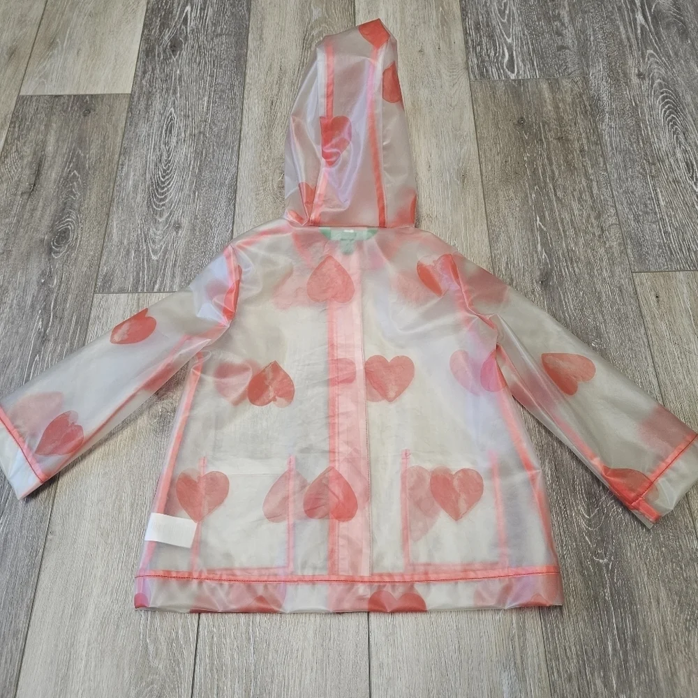 Dip Transpartent Red Heart Hooded Rain Jacket Kids Toddler 2T